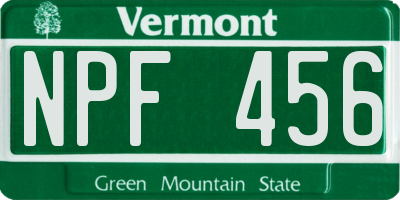 VT license plate NPF456