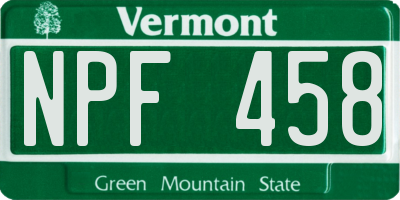 VT license plate NPF458