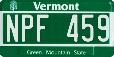VT license plate NPF459
