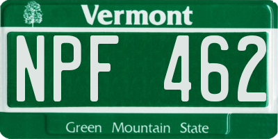 VT license plate NPF462