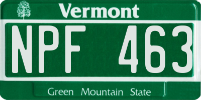 VT license plate NPF463