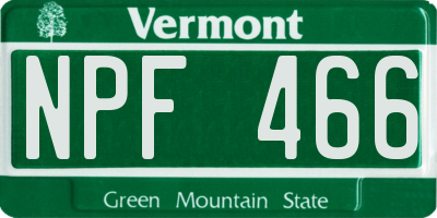 VT license plate NPF466