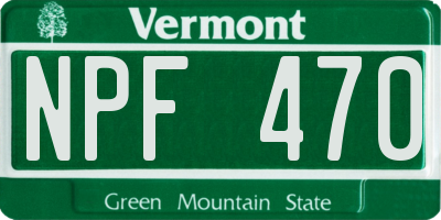 VT license plate NPF470