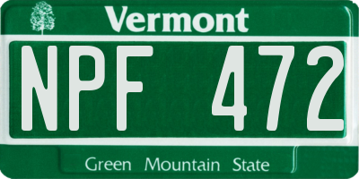 VT license plate NPF472