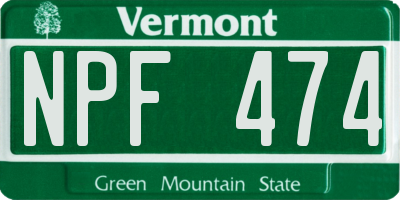 VT license plate NPF474