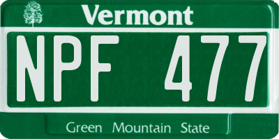 VT license plate NPF477