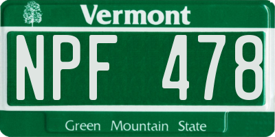 VT license plate NPF478