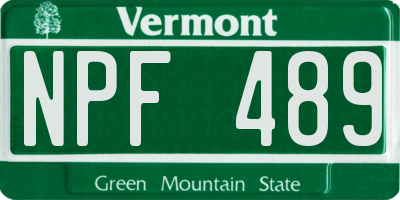 VT license plate NPF489