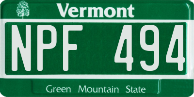 VT license plate NPF494