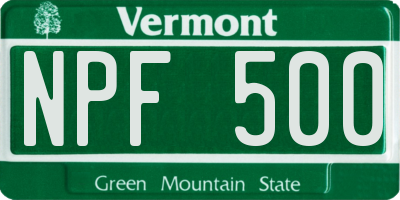VT license plate NPF500