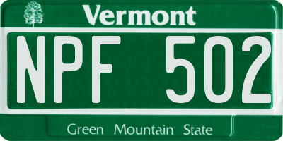 VT license plate NPF502