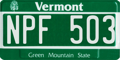 VT license plate NPF503