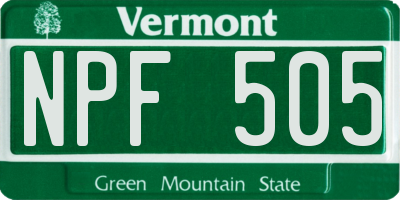 VT license plate NPF505
