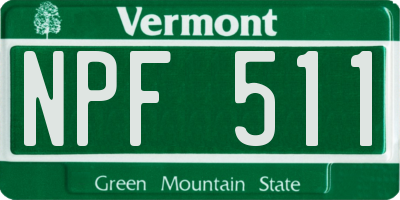VT license plate NPF511
