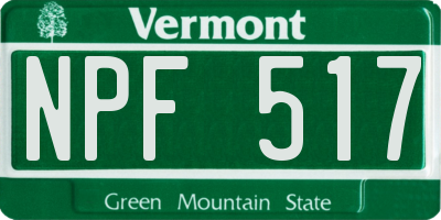 VT license plate NPF517