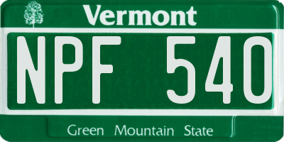 VT license plate NPF540