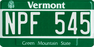 VT license plate NPF545