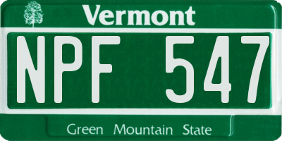 VT license plate NPF547