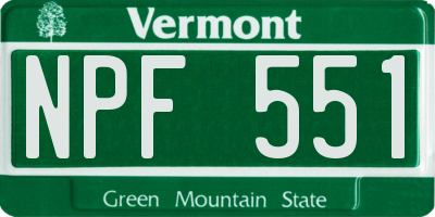 VT license plate NPF551