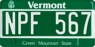 VT license plate NPF567