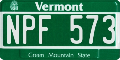 VT license plate NPF573