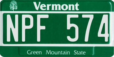 VT license plate NPF574