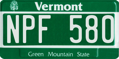 VT license plate NPF580