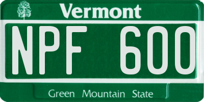 VT license plate NPF600