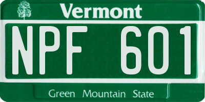 VT license plate NPF601
