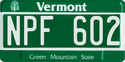 VT license plate NPF602