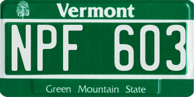 VT license plate NPF603