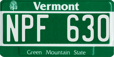 VT license plate NPF630