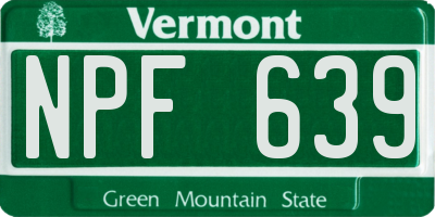 VT license plate NPF639
