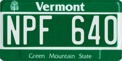 VT license plate NPF640