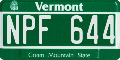 VT license plate NPF644