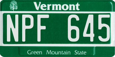 VT license plate NPF645