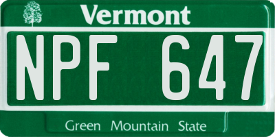 VT license plate NPF647