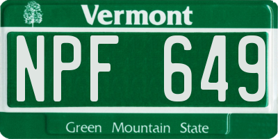 VT license plate NPF649