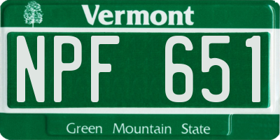 VT license plate NPF651