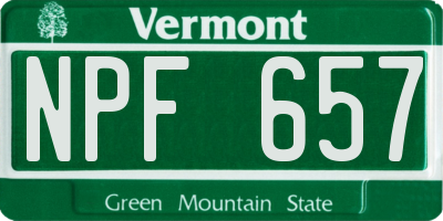 VT license plate NPF657