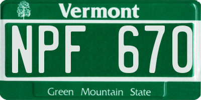 VT license plate NPF670