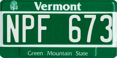 VT license plate NPF673