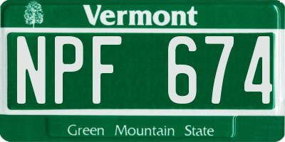 VT license plate NPF674