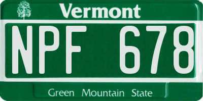 VT license plate NPF678