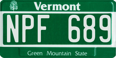 VT license plate NPF689