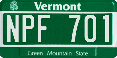VT license plate NPF701