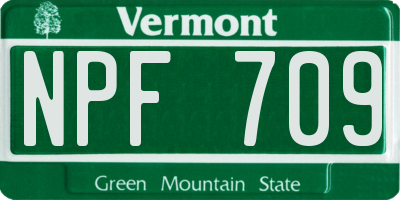 VT license plate NPF709