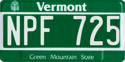 VT license plate NPF725