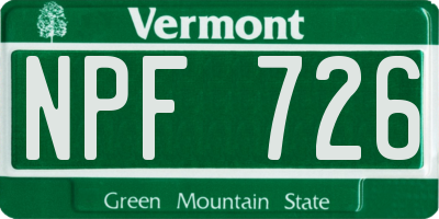 VT license plate NPF726