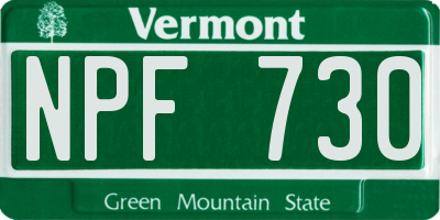 VT license plate NPF730